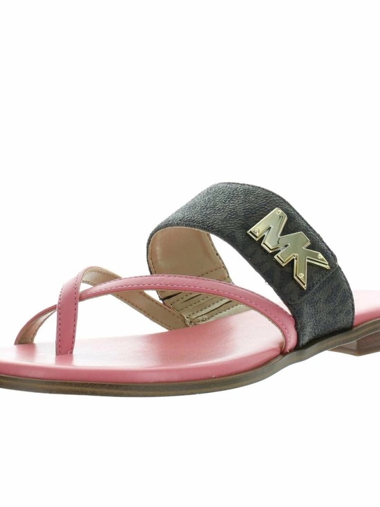 Michael Kors Shoes - Michael Kors Pink and Black MK Logo Toe-Loop Slide Sandal